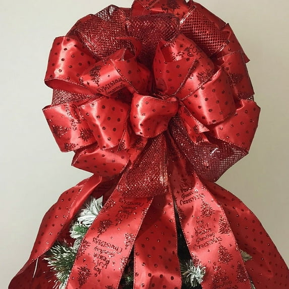 Christmas Tree Top Bow Christmas Tree Big Bow Large Size Christmas Tree Decorative Bow-Beige Gold