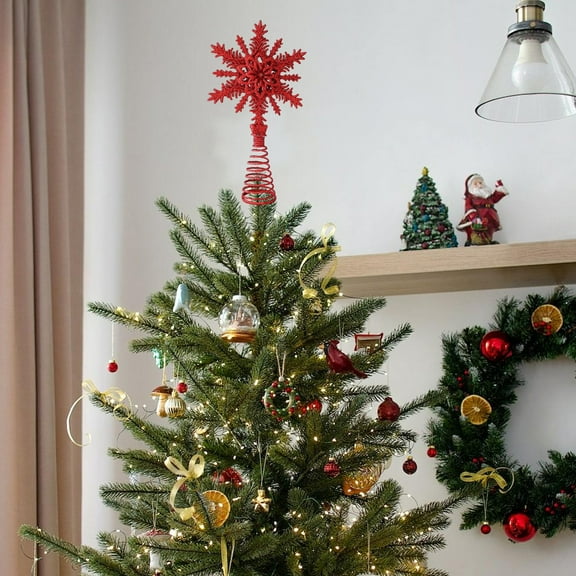 Christmas Tree Top Star - 3D Fleece Iron Star, Easy Install, Foldable, Red Holiday Decor, Xmas Tree Topper