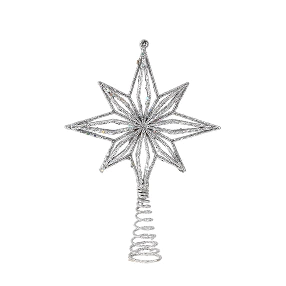 Christmas Tree Top Star Decoration - Powdered Octagonal Pull String Star (Gold/Red/Silver) | Festive Xmas Tree Topper Ornament for Holiday Decor