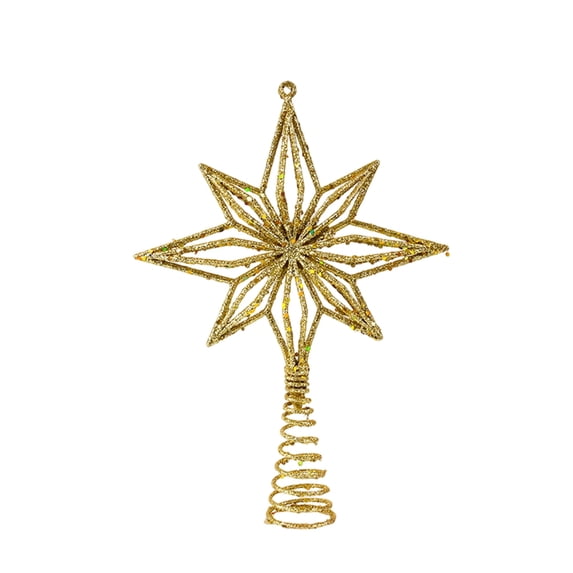 Christmas Tree Top Star Decoration - Powdered Octagonal Pull String Star (Gold/Red/Silver) | Festive Xmas Tree Topper Ornament for Holiday Decor