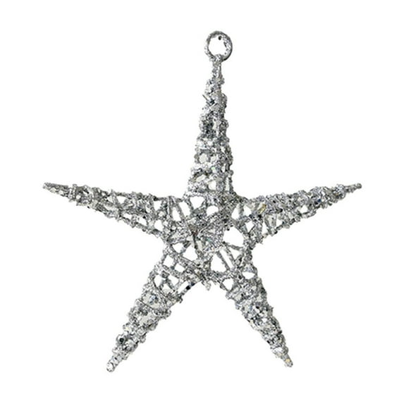 Christmas Tree Top Star, Iron Starfish Ornaments, Five Pointed Star Window Hanging Decoration, White Silver Glitter Finish Durable Holiday Party Ornament 20x15cm