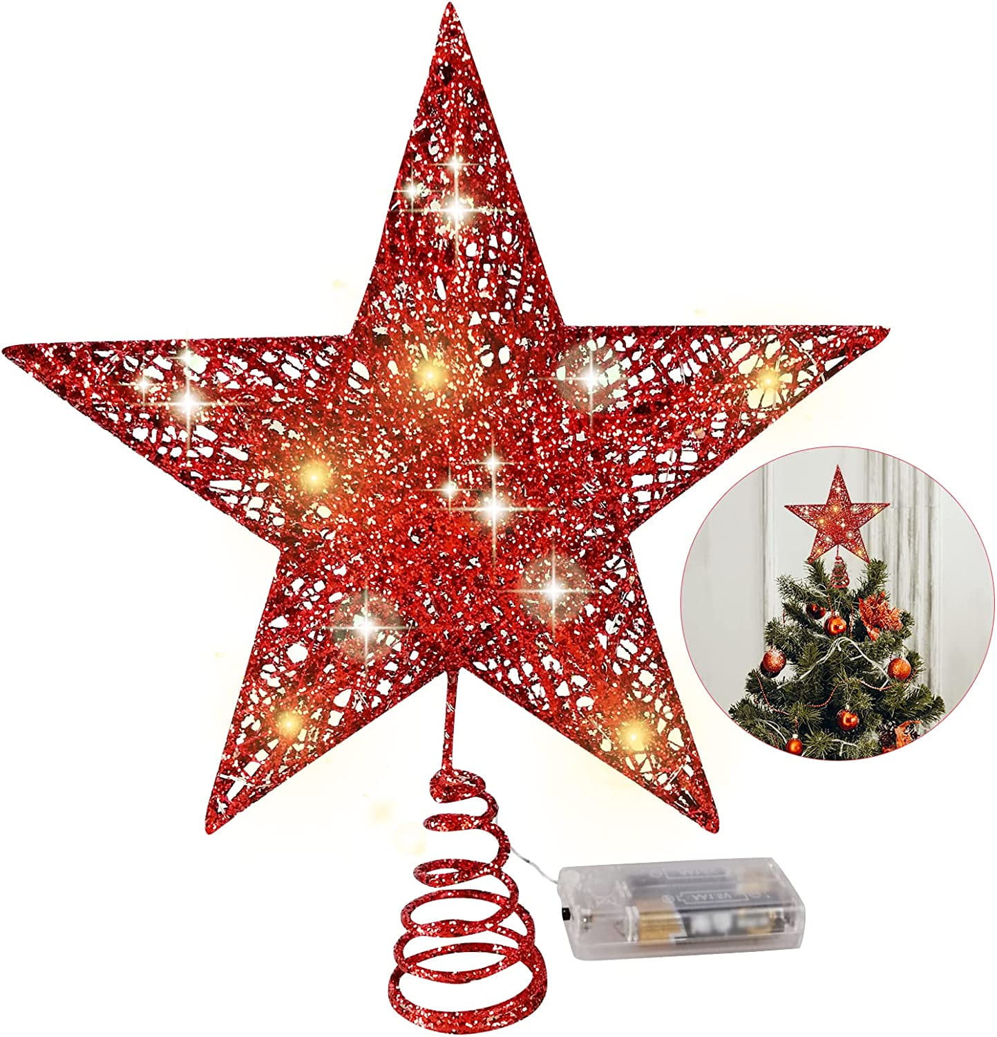 Christmas Tree Top Star With Beautiful Led Lights, Metal Glitter Star 