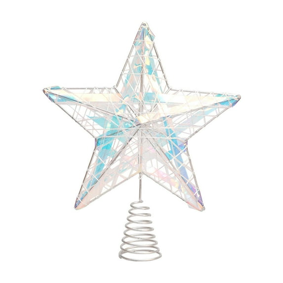 Christmas Tree Topper 10.6x9in Glitter Hollow 5-Point Star Tree Topper,Tinsel Star Decoration Suitable for Bistro Restaurant Party Home Yard Office Office Xmas Holiday Decor- White