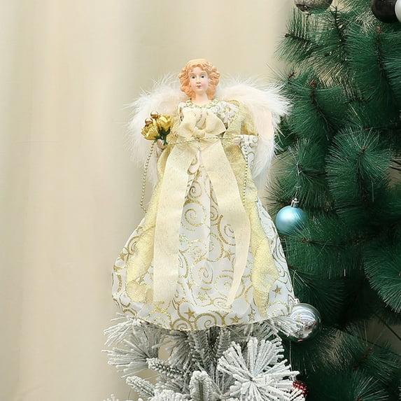 Christmas Tree Topper 12" Angel Tree Topper Angel Topper for Christmas Tree Christmas Decorations for Holiday Home Indoor Yellow Dress