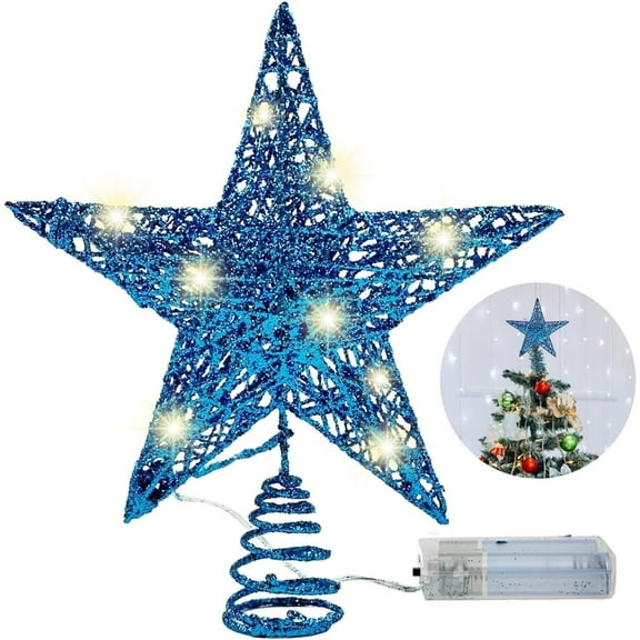 Christmas Tree Topper, 20 LED Lighted Star Tree Topper Decorations for Indoor Home Decor, Blue Tree Toppers Christmas Decorations