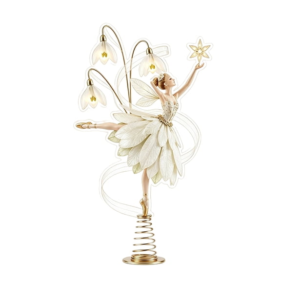 Christmas Tree Topper, 2D Acrylic Painted Ballet Elf with Spiral Base Xmas Ornament for Holiday Living Room Desktop