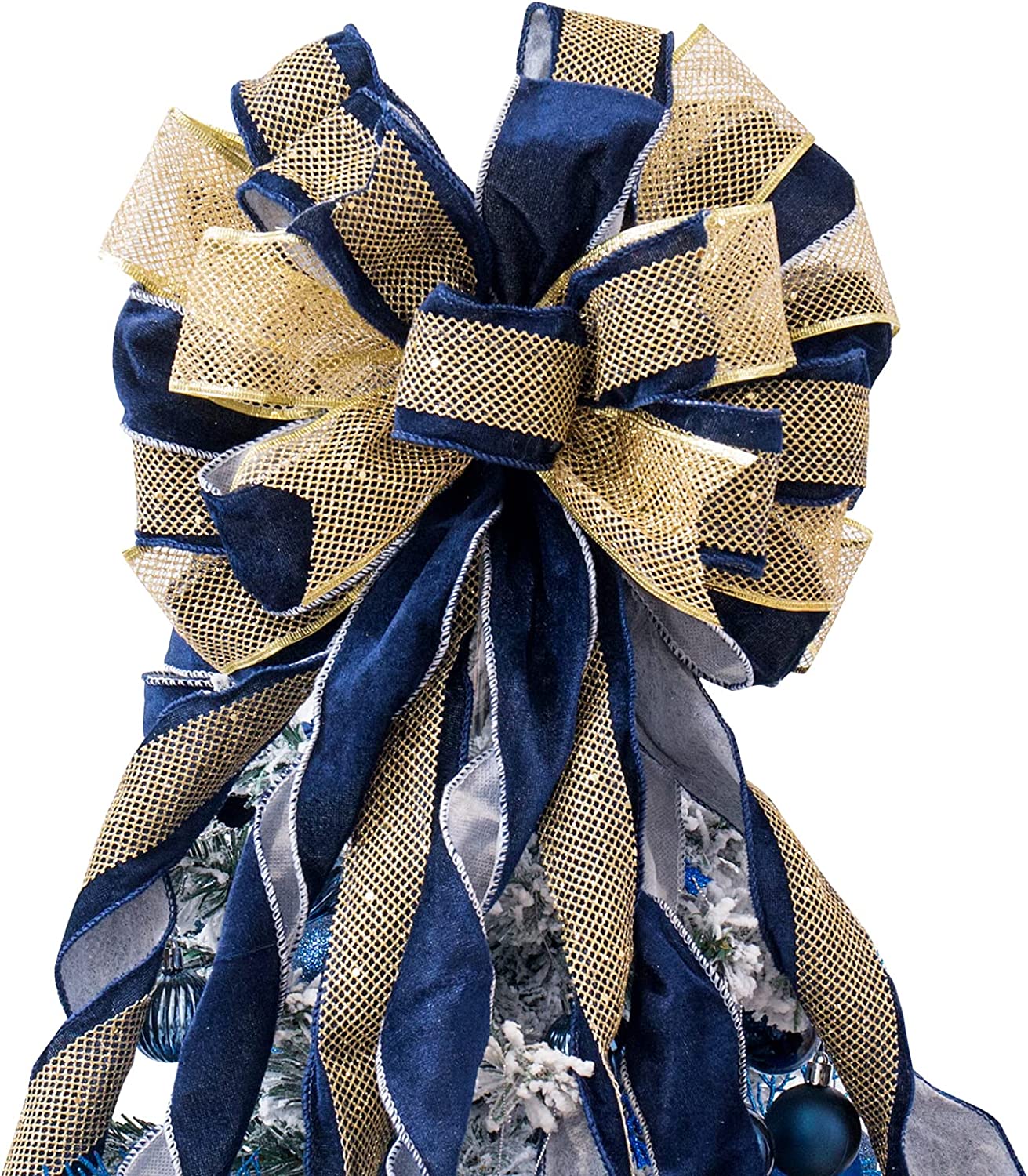 Christmas Tree Topper, 32x12 Inches Large Toppers Bow with Glitter