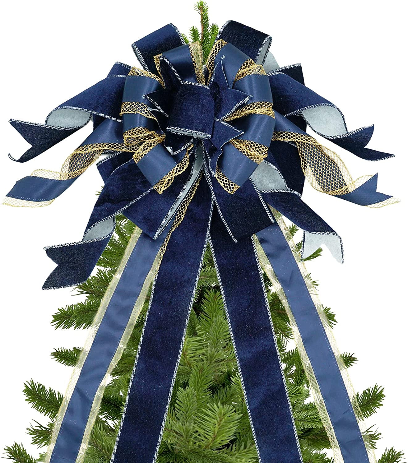 Christmas Tree Topper, 32x12 Inches Large Toppers Bow with Glitter