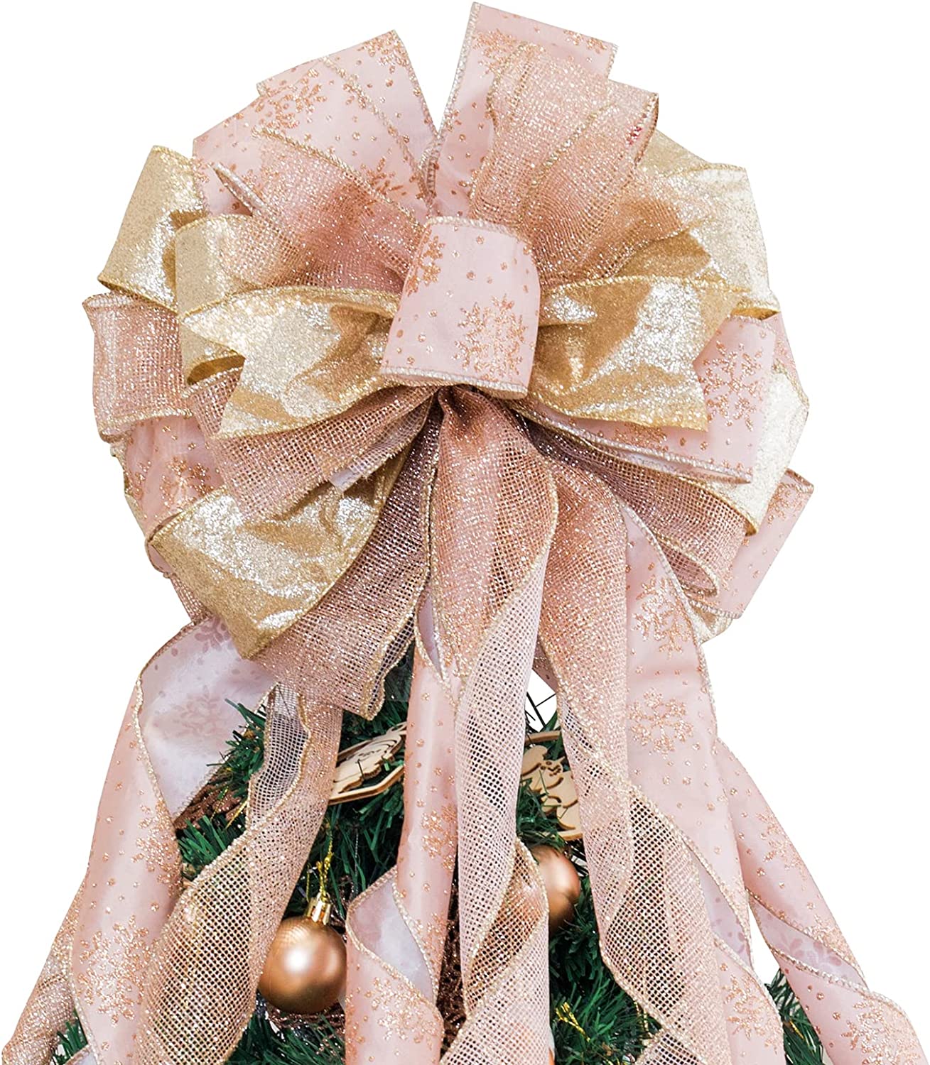 Christmas Tree Topper, 32x12 Inches Large Toppers Bow with Glitter