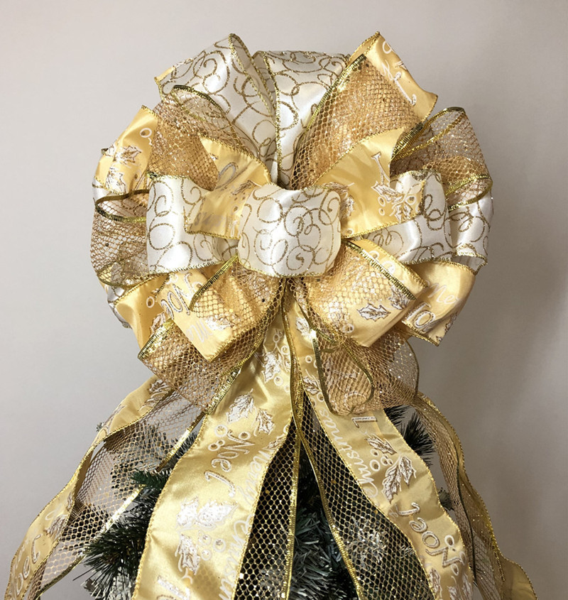 Christmas Tree Topper,34x13 Inches Large Toppers Bow with Streamer
