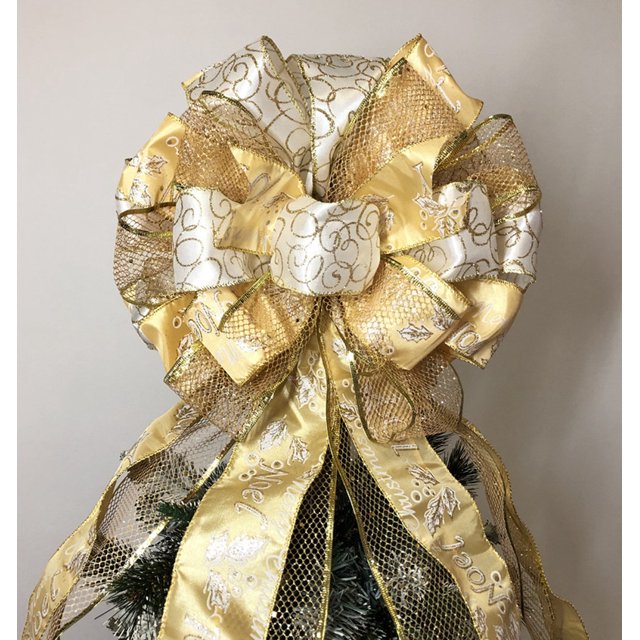Christmas Tree Topper,34x13 Inches Large Toppers Bow with Streamer