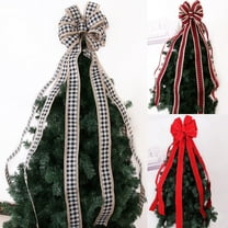 Christmas Tree Topper - 48x12 inches Large Buffalo Plaid Red Black Burlap Decorative Bow - Rustic Farmhouse Xmas Decorations Home Decor