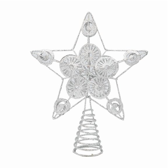 Christmas Tree Topper 5 Pointed Star Glittered Powder Round Hollow Pattern for Christmas Tree Decoration Trees Star