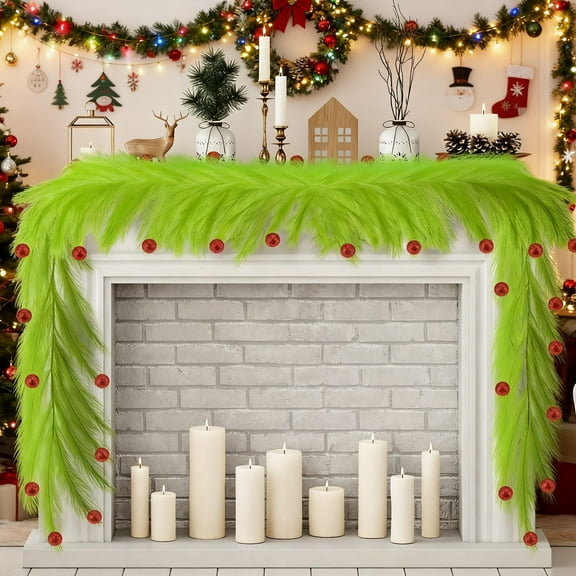 Christmas Tree Topper 6-Ft Pampas Grass Vine with Simulation Reed Ball Green Plant Decorations for Holiday Scene Ornaments Perfect for Home Party Festive Decor Premium Natural Design A