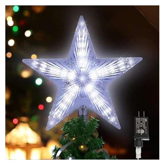 Christmas Tree Topper 8.3 Inch, 31 LED Twinkling Star, White Lighted Tree Star Decoration, 110V Plug In, Holiday Ornament for Christmas Party