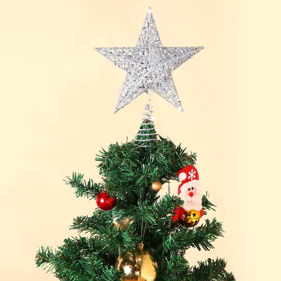 Christmas Tree Topper,8" Christmas Tree Star Toppers for Christmas Decoration,Silver 3D Hollow Glitter Star for Xmas Decorations