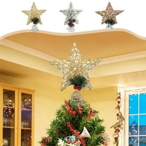 Christmas Tree Topper 9.84x7.87in ironwork Gold 5-Point Star Shape Tree Topper 3D Sparkling Star Xmas Topper With Light Christmas Tree Ornament For Holiday Tree Decor Christmas Decoration