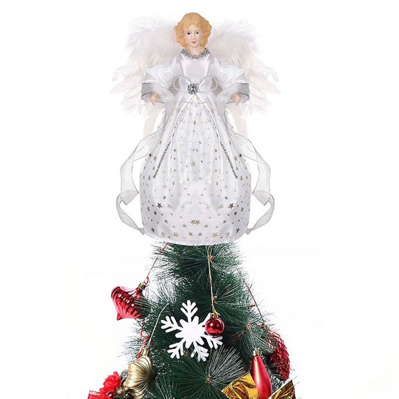 Christmas Tree Topper Angel, Battery Powered Angel Treetop Light for Indoor Outdoor Xmas Tradition Tree Ornament Home Party Decor