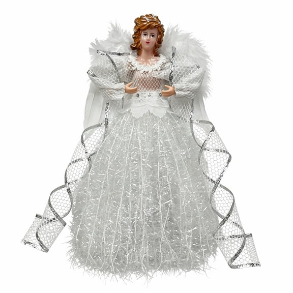 Christmas Tree Topper, Angel Figurine, Holiday Decor, Elegant Glittering Gown, Sturdy Secure Fit, and Quick Simple Installation for Tree Top, Mantel Display, and Holiday Centerpiece.