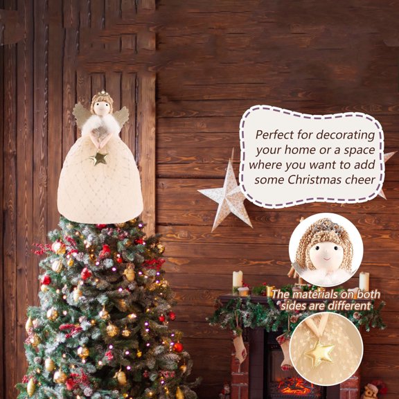 Christmas Tree Topper Angel Girl Doll - Holiday 2-In-1 Little Girl Figurine Table Centerpiece, Decorative Angel Girl for Xmas Tree Mantel Shelf Table Gift Idea