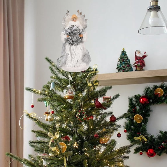 Christmas Tree Topper Angel, Silver Angel Doll Treetop Ornament for Holiday Home Decorations and Xmas Tree Decor