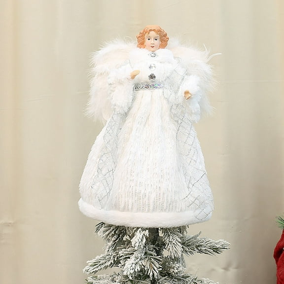 Christmas Tree Topper Angel Treetop 12 Inch Standing White Angel Xmas Trees Wings Topper Figurine Gift for Home Holiday Decorations Winter Ornament