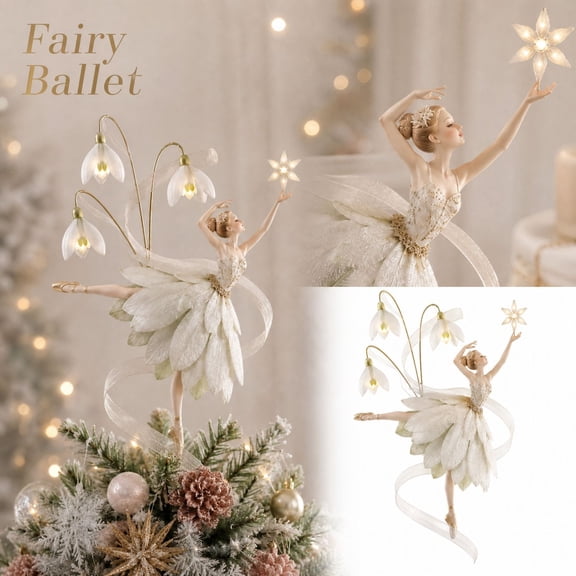 Christmas Tree Topper Ballerina Elf with Warm LED Lights for Holiday Home Decor, Christmas Tree Topper Elegant 3D Sculpted Tree Top Decoration for Christmas Home Display