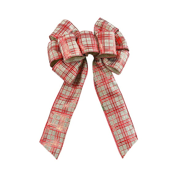 Christmas Tree Topper Bow,15×9.41inch Large Velvet Christmas Wreath Bows Xmas Ornaments with Long Plaid Streamer Wired Edge Ribbon for Farmhouse Christmas Decoration