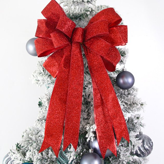 Christmas Tree Topper Bow,16.1"x9.4" Large Glitter Christmas Wreath