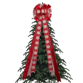 Christmas Tree Topper Bow, 45"x 13" Large Handmade Christmas Bows Wreath with Long Streamer Glitter Velvet Wired Ribbon for Home Christmas Tree Decor, Red/Gold/Plaid