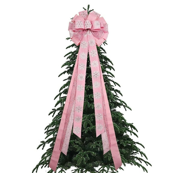 Christmas Tree Topper Bow, 45"x 13" Large Handmade Christmas Bows Wreath with Long Streamer Glitter Velvet Wired Ribbon for Home Christmas Tree Decor, Red/Gold/Plaid