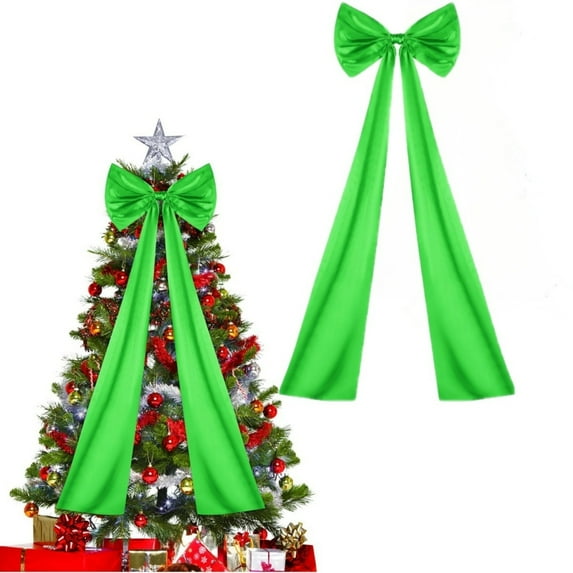Christmas Tree Topper Bow, 47" Large Christmas Tree Toppers Satin Bows Christmas Decorations, Christmas Wreath Bows for Home Party Wedding Car Holiday Decor Supplies, Green