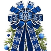 Christmas Tree Topper Bow,48''x 13'' Large Velvet Christmas Wreath Bows Xmas Ornaments with Long Wired Edge Ribbon for Farmhouse Thanksgiving,Birthday,Living Room Christmas Decoration(Blue)