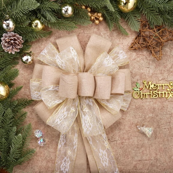 Christmas Tree Topper Bow 52x12“ Christmas Ornament with Glitter Satin Mesh Streamer,for Your Christmas Decor & Ornaments (Champagne Gold)