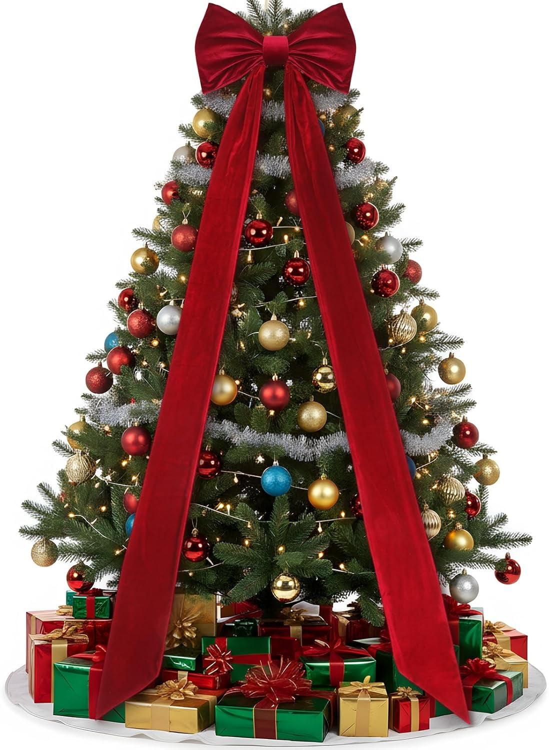 Christmas Tree Topper Bow 90x18 Inch Giant Large Velvet Bow with Long Streamers Huge Decorative Wrapping Gift Decor for Xmas Tree Front Door Patio Outdoor Wedding Arch