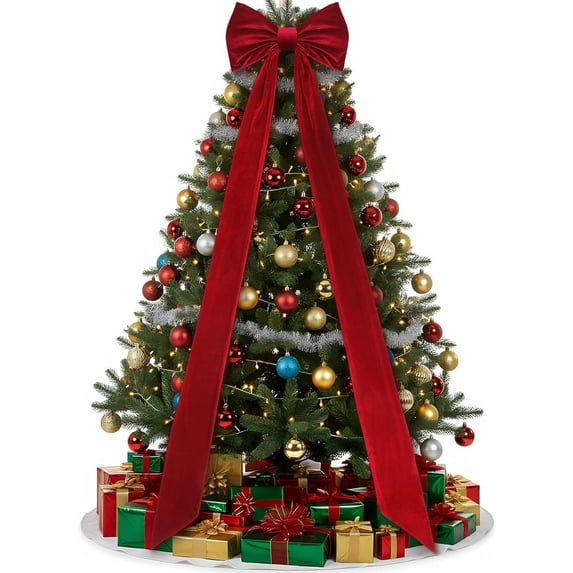 Christmas Tree Topper Bow 90x18 Inch Giant Large Velvet Bow with Long Streamers Huge Decorative Wrapping Gift Decor for Xmas Tree Front Door Patio Outdoor Wedding Arch