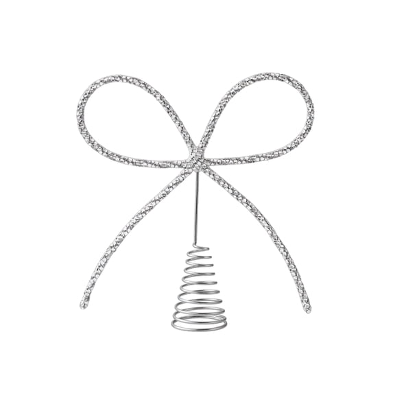 Christmas Tree Topper Bow Iron Rhinestone Sparkling Ornament Festive Holiday Ribbon Decoration for Gift Wrapping Party Supplies Home Decor Accent 10.2-Inch Silver