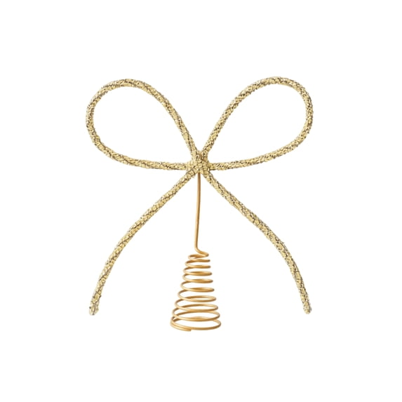 Christmas Tree Topper Bow Iron Rhinestone Sparkling Ornament Festive Holiday Ribbon Decoration for Gift Wrapping Party Supplies Home Decor Accent 10.2-Inch Gold