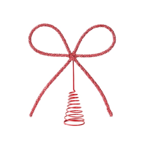 Christmas Tree Topper Bow Iron Rhinestone Sparkling Ornament Festive Holiday Ribbon Decoration for Gift Wrapping Party Supplies Home Decor Accent 10.2-Inch Red