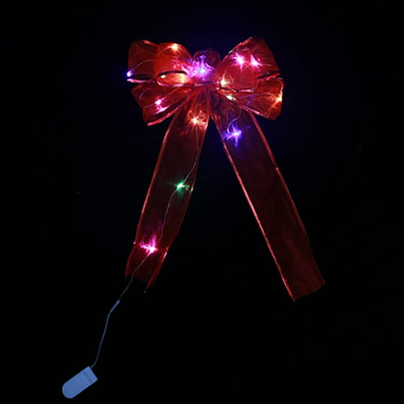Christmas Tree Topper Bow with LED Lights,Pre Lit Christmas Bow Decoration,Glow in Light Up Ribbon Toppers Decorative Bow, Christmas Tree Topper for Holiday Party Decor, 9.06X13.78 inch