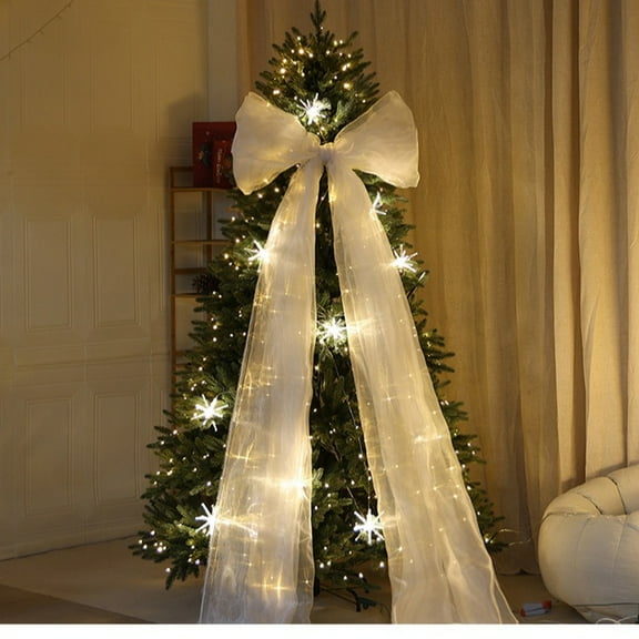 Christmas Tree Topper Bow Large Fluffy Tulle Christmas Bow for Car Giant Wreath Wall Decor with Long Streamers for Xmas Home Wedding Car Holiday Decor Supplies