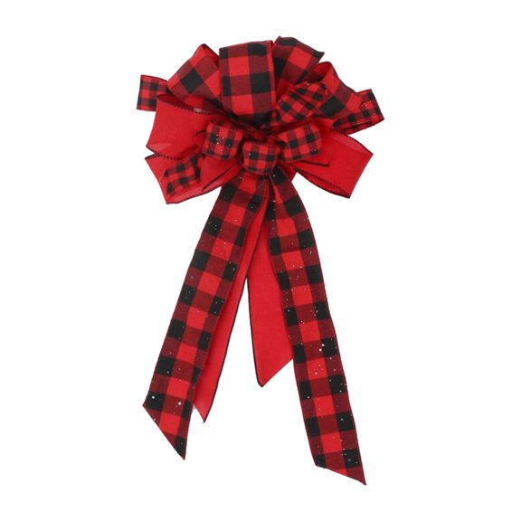 Christmas Tree Topper Bow Rustic Plaid Bow Decor – 25.6" Farmhouse Style Ribbon for Wreath Door & Holiday Home Ornament