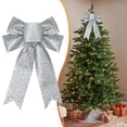 thumbnail image 1 of Christmas Tree Topper Bow Silver Glitter Christmas Bows Sparkly Stars Wreath Bow 13’’x9’’ Ribbon Bow for Wreaths Home Front Door Outdoor Xmas New Years Party, 1 of 9