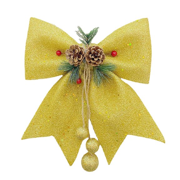 Christmas Tree Topper Bows with Glitter Sequin, Decorative Wreath Bowknot with Pine Cone & Red Berry for Xmas Party Home Ornament, Outdoor Christmas Decorations