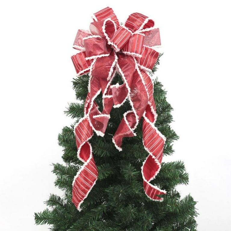 Christmas Tree Topper Buffalo Plaid Burlap Decorative Bow-Knot 