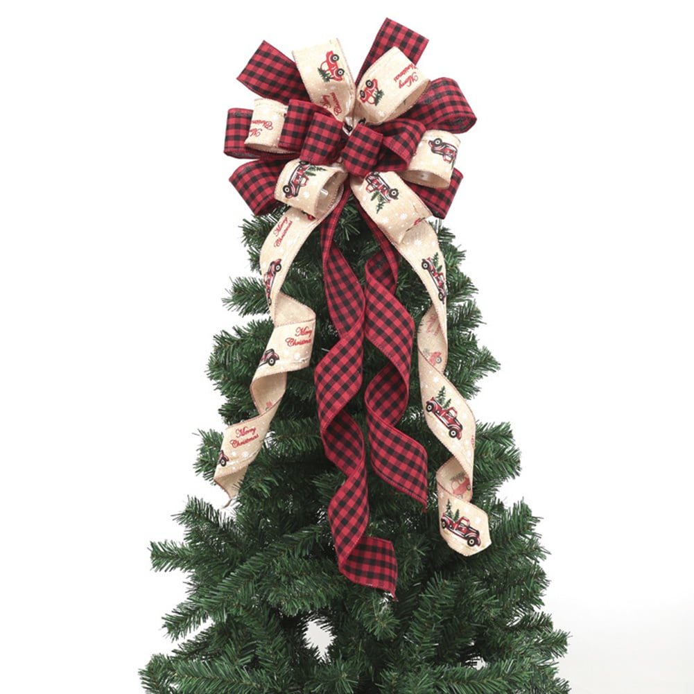 Tree Toppers Christmas Tree Star Heart Topper Heart Buffalo Plaid Bows  Santa Claus Craft Decoration ,Artificial Pine Needles Branches Toppers  Combination Decor Fall Decorations 