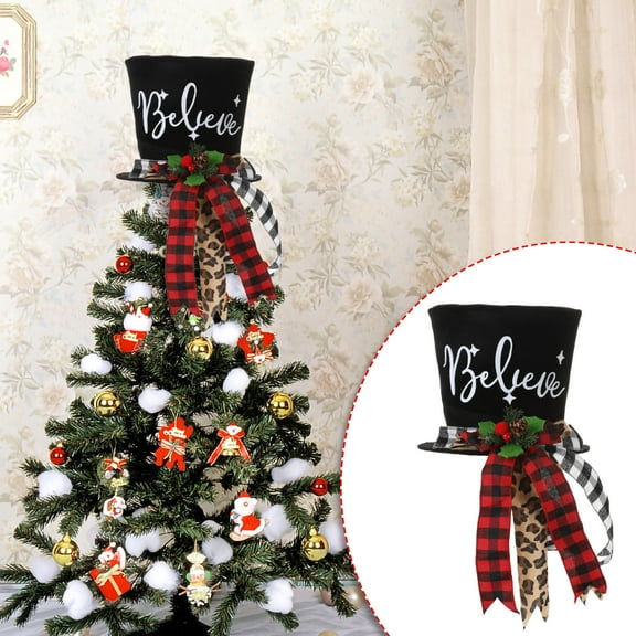 Christmas Tree Topper, CXALSSY Black Hat with Bow Decor for Christmas Tree, 12.6 Inch Tree Topper for Indoor Outdoor Decoration, Unique Luxury Christmas Tree Toppers 2024