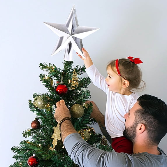Christmas Tree Topper, CXALSSY Christmas Tree Star, 7.9 Inch Silver Tree Topper for Indoor Outdoor Decoration, Unique Luxury Christmas Tree Toppers 2024