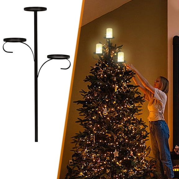 Christmas Tree Topper Candelabra | 3-Tier Candle Holders, Elegant Light Up Holiday Decor, Unique Indoor Centerpiece for Living Room, Bedroom, Kitchen | Metal Stand, Warm Festive Glow, Set of 2