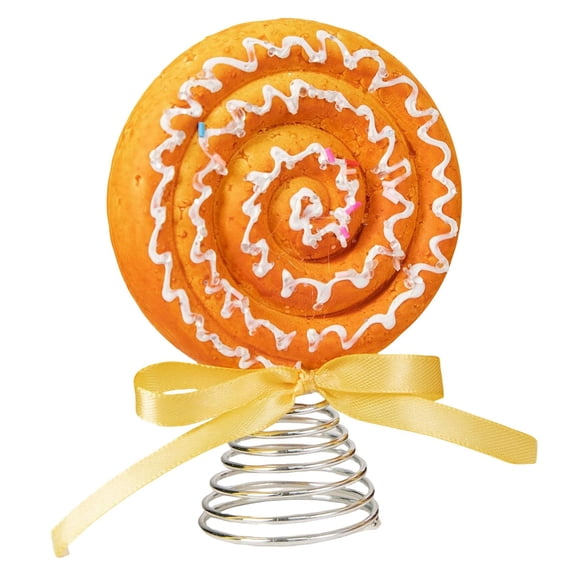 Christmas Tree Topper, Candy Ice Cream Shaped, 1 Piece, Yellow Icing Decorative with Ribbon, for Indoor Christmas Holiday Party Decor, Cute Xmas Holiday Home Ornament Gift